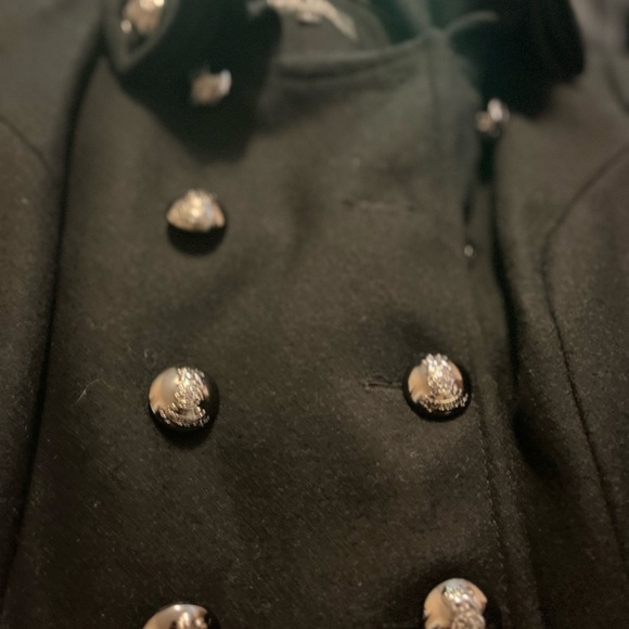 Black Rivet Pea Coat Jacket SZ Small Very Unique Buttons Military Style - Picture 9 of 12